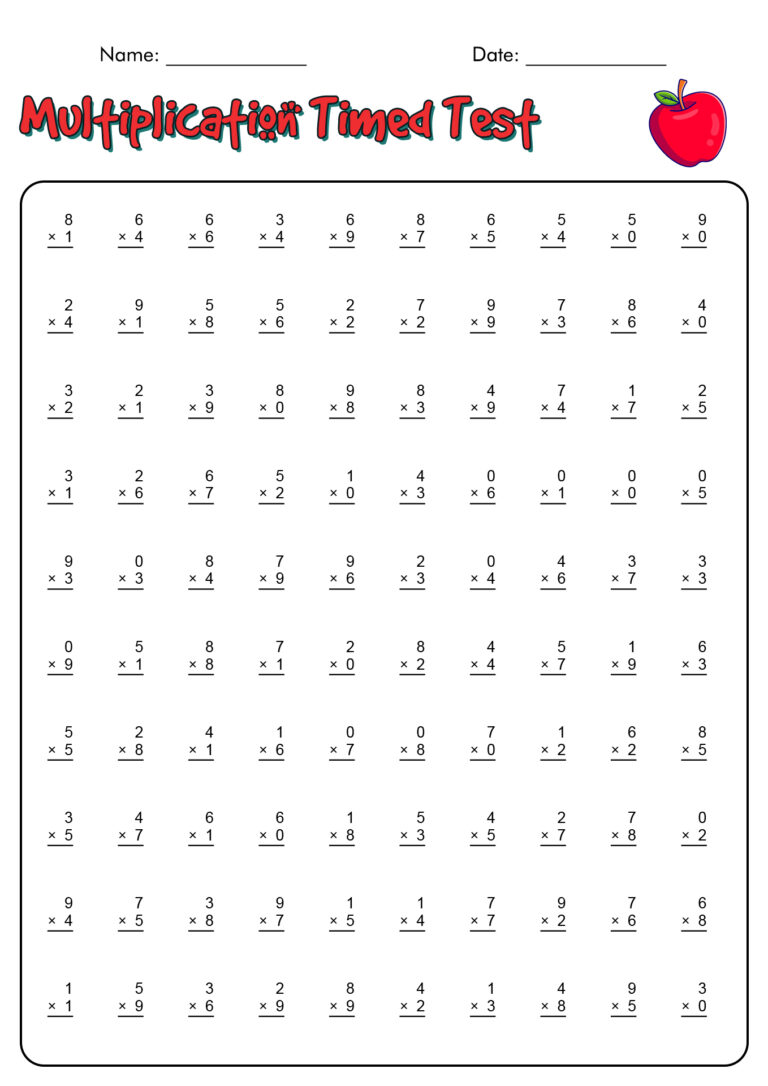 Printable 2nd Grade Math Timed Sheets featuring a multiplication timed test for practice