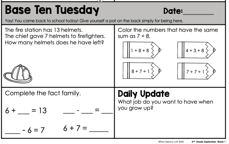 Engaging 2nd Grade Math Worksheets By Day featuring Base Ten Tuesday activities