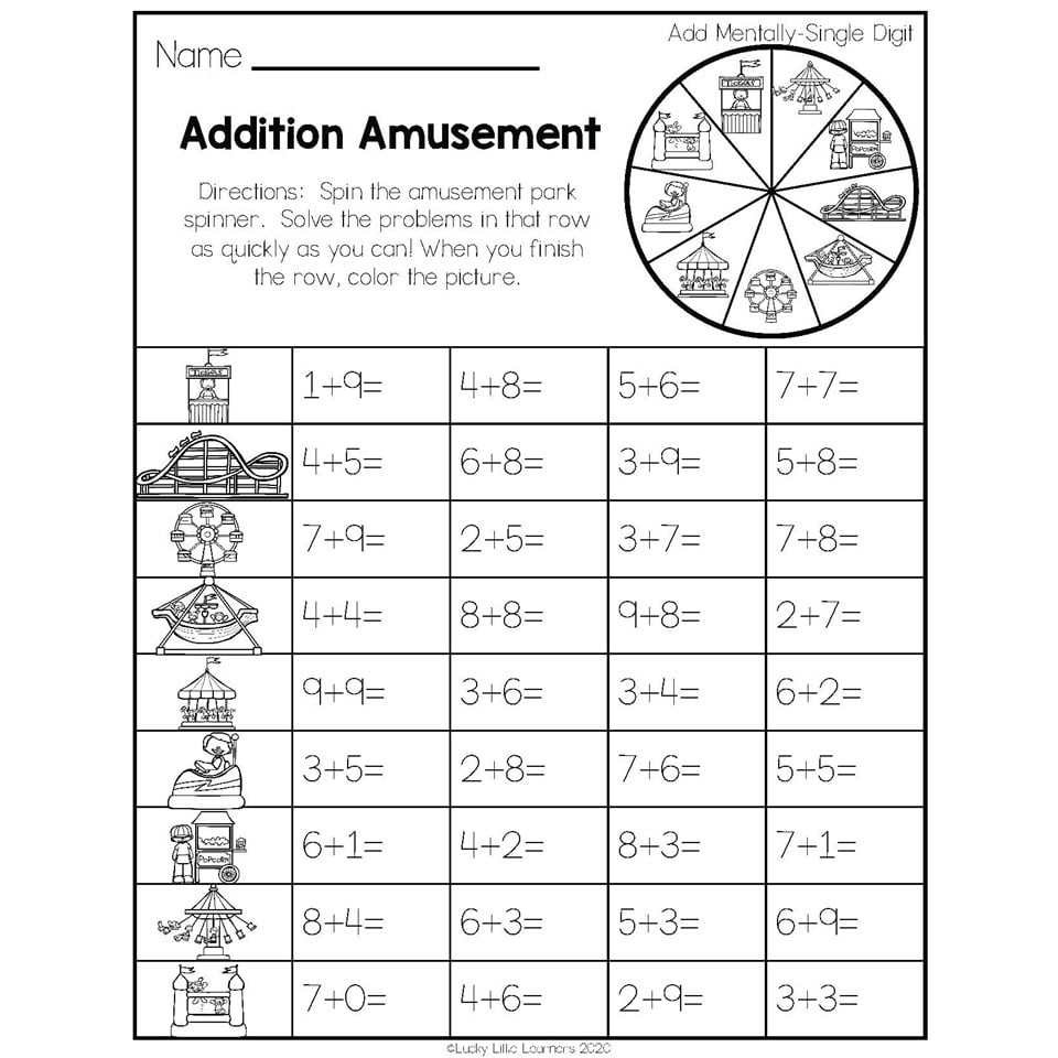 Engaging 2nd grade math worksheet for addition amusement with a spinner