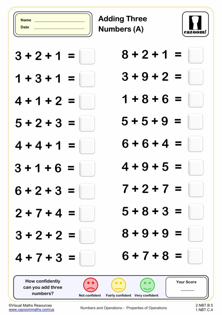 2nd Grade Math Wotksheet 7-4 - Free printable 2nd Grade Math Worksheet 7-4 featuring addition drills with three numbers