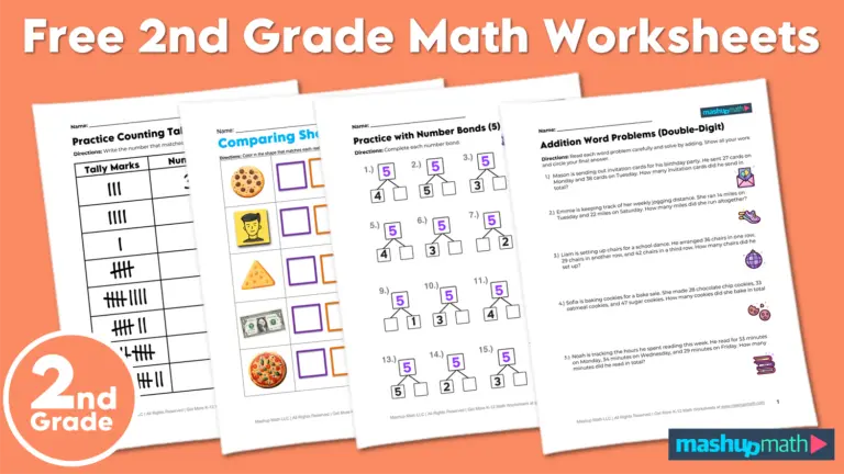 Collection of free 2nd Grade Practice Math Sheets featuring various math exercises