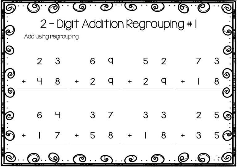 Free printable 2nd Grade Rocket Math Worksheets featuring addition regrouping exercises