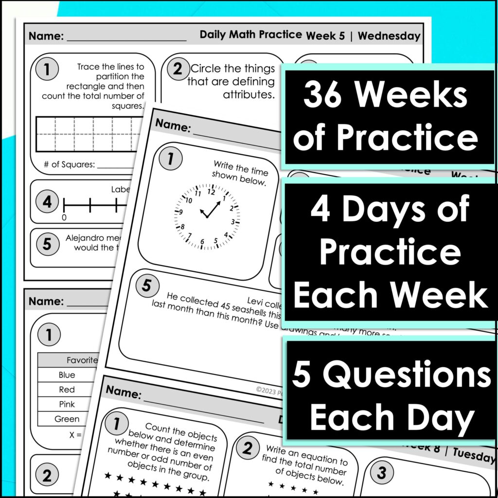 Free printable 2nd Grade Worksheets Daily Math featuring daily math spiral review for year-long practice
