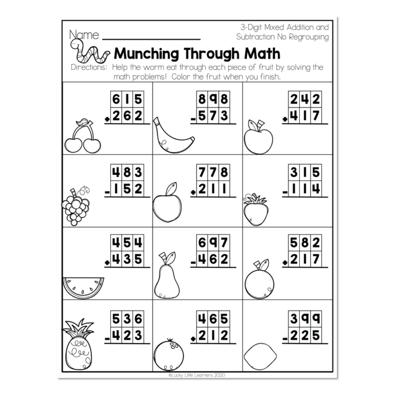Engaging 2nd To 3rd Grade Math Worksheets featuring 3-digit mixed addition and subtraction problems