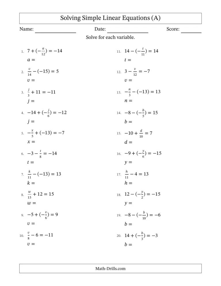 Free printable 3.2 B Math Worksheets featuring solving simple linear equations for practice