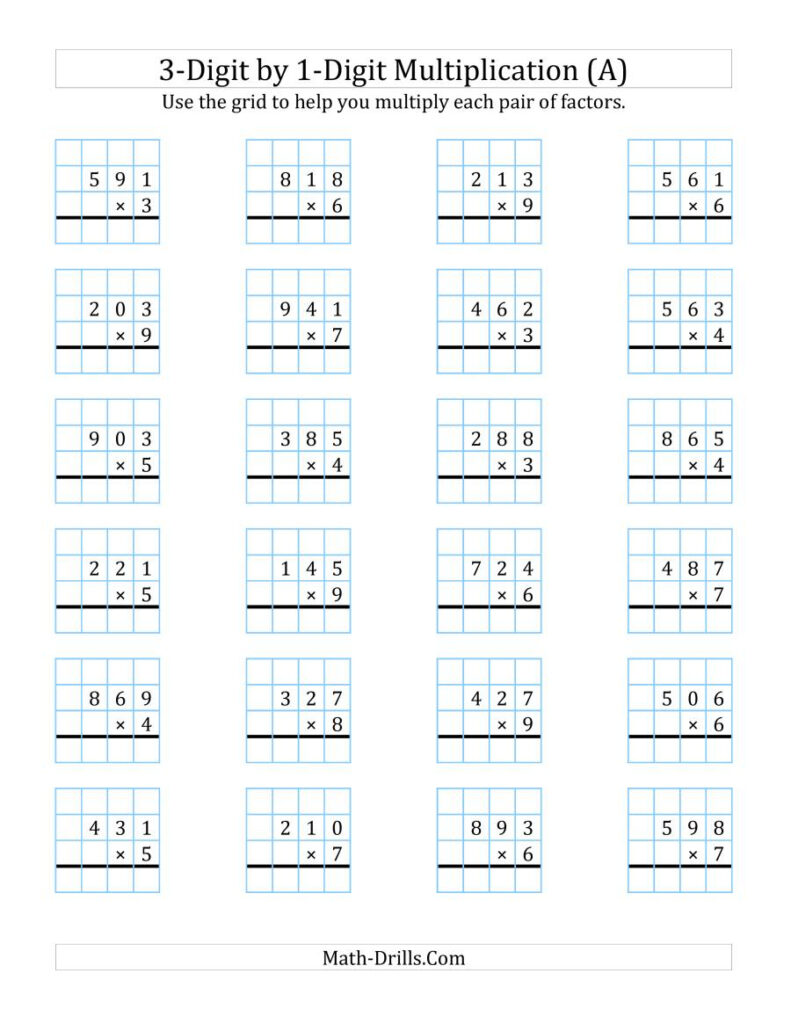 3 Digit By 1 Digit Multiplication With Regrouping Worksheet - Free ...
