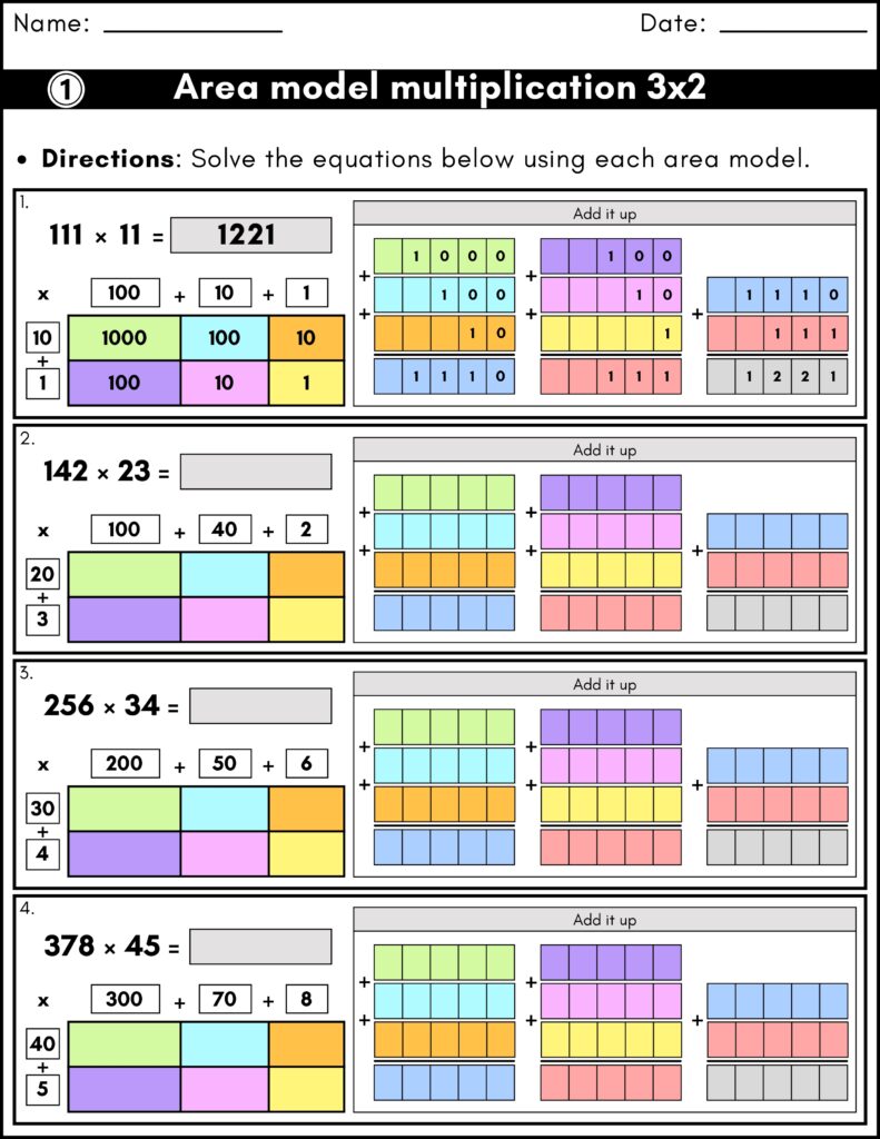 3-Digit By 2-Digit Multiplication Worksheet - area model multiplication 3 digit by 2 digit worksheets box method 3x2 product 13152065