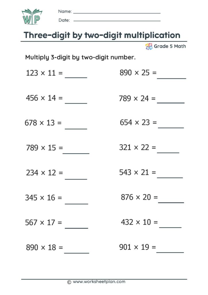 3-digit by 2-digit Multiplication Worksheets » Worksheet Plan