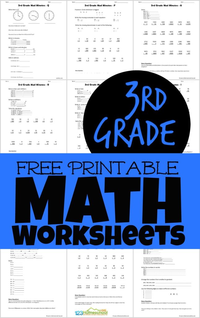 Free printable 3rd grade math worksheets with various exercises