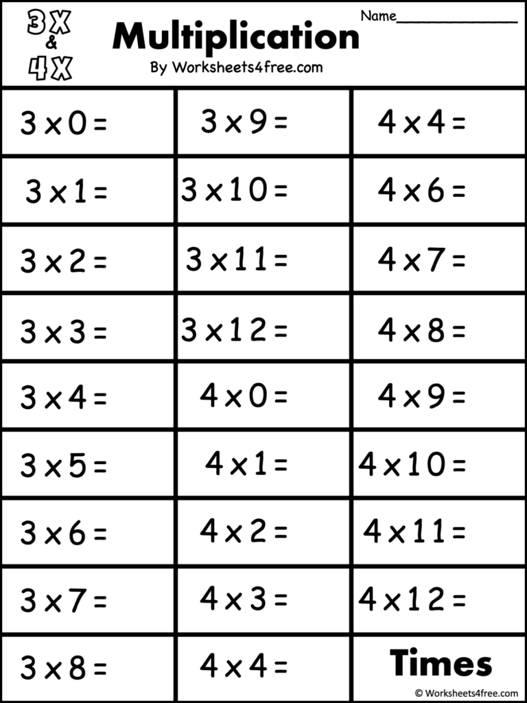 3s And 4s Multiplication Worksheets – Free Multiplication Worksheet – 3s & 4s – Worksheets4Free.com 3s And 4s Multiplication Worksheets - Free Multiplication Worksheet – 3s & 4s - Worksheets4Free.com