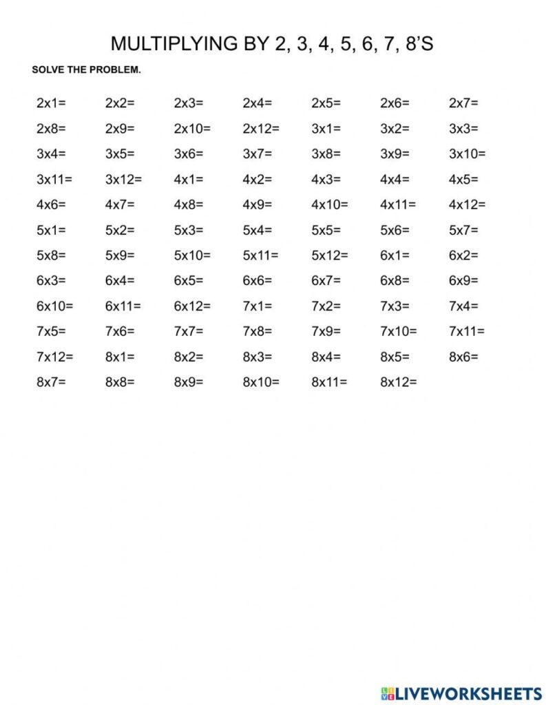 4 And 5 Multiplication Worksheets Multiplying By 2, 3, 4, 5, 6, 7, 8s