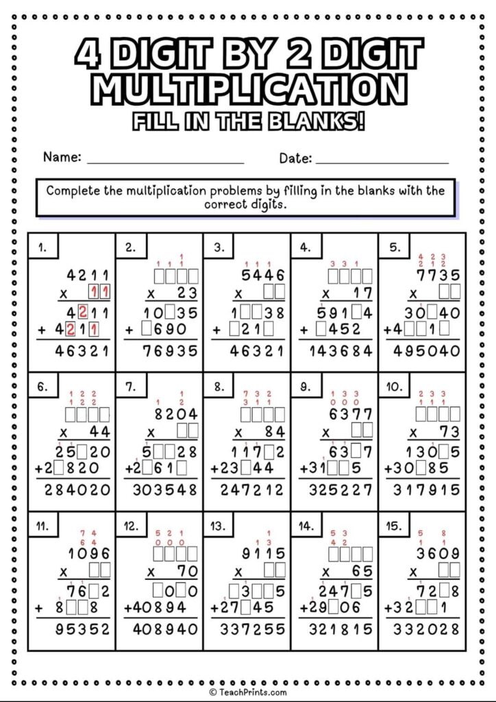 4 By 2 Digit Multiplication Worksheets – Free 4 Digit by 2 Digit Multiplication Worksheets – Teach Prints 4 By 2 Digit Multiplication Worksheets - Free 4 Digit by 2 Digit Multiplication Worksheets - Teach Prints