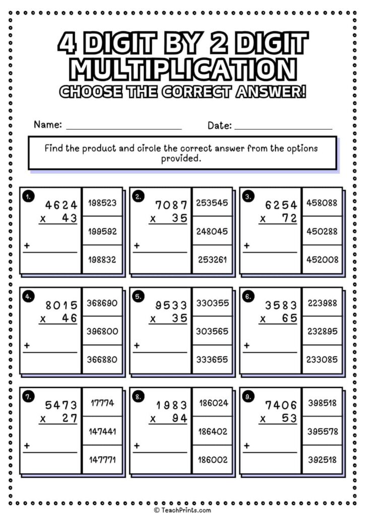 4rd Grade Math Worksheets for Grade 2