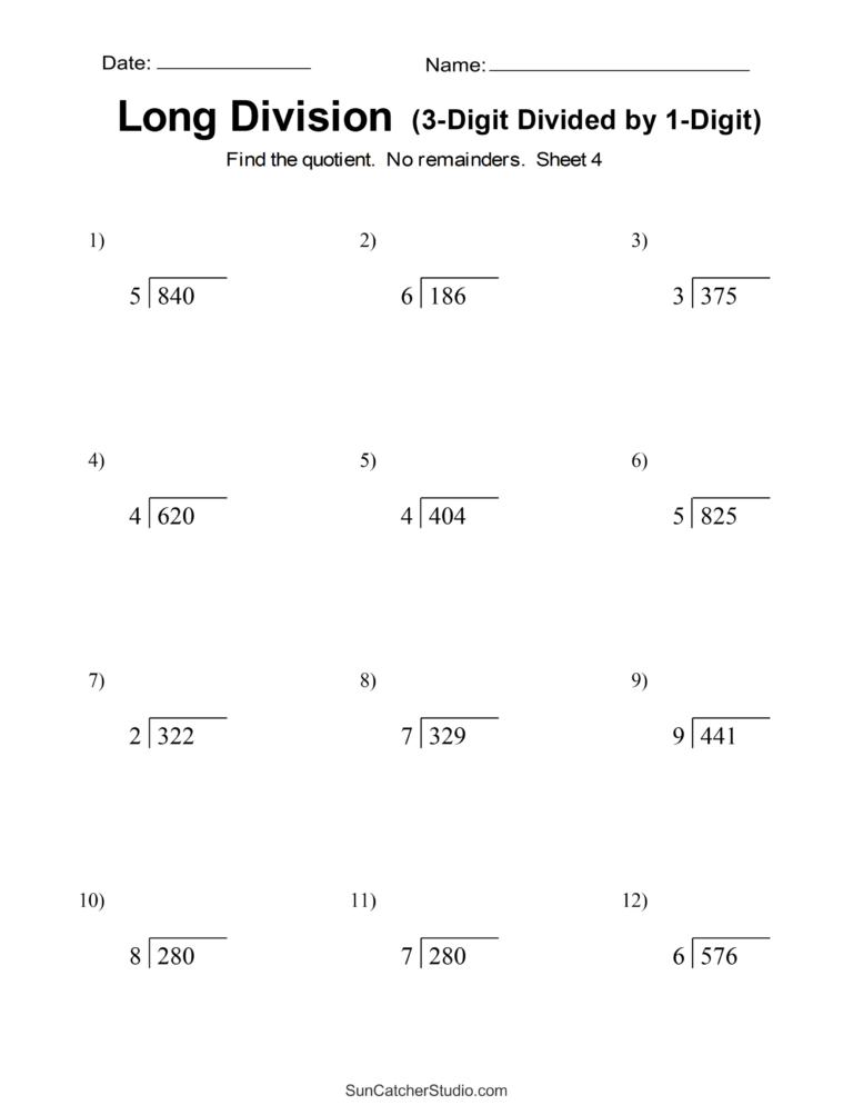 4th Grade Math Practice Worksheets - long division worksheets
