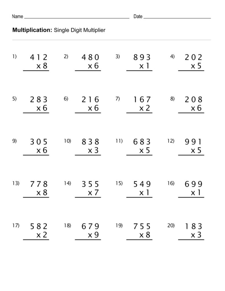 4th Grade Math Worksheets Multiplication - prntbl ...