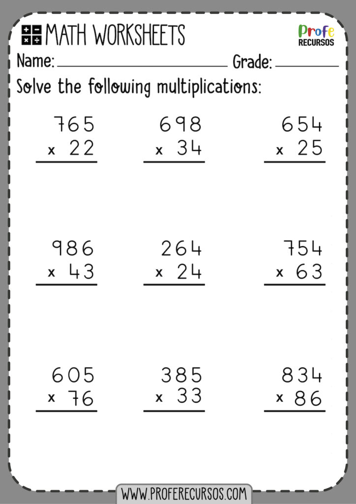 4th grade multiplication practice worksheets free printable ...