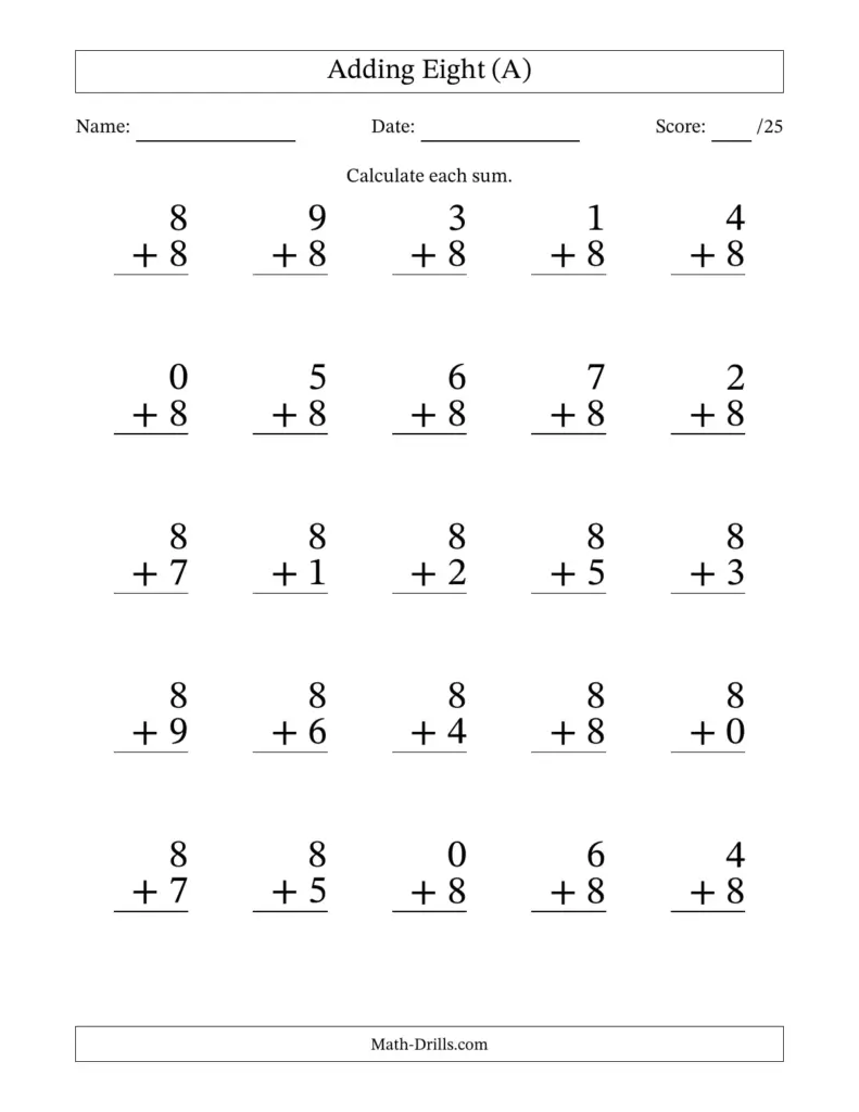 8 Years Old Math Worksheet