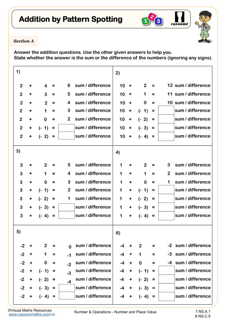 Free printable A & C Black Maths Worksheets featuring addition by pattern spotting exercises