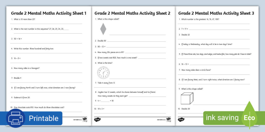 Activity Sheets for Math Grade 2