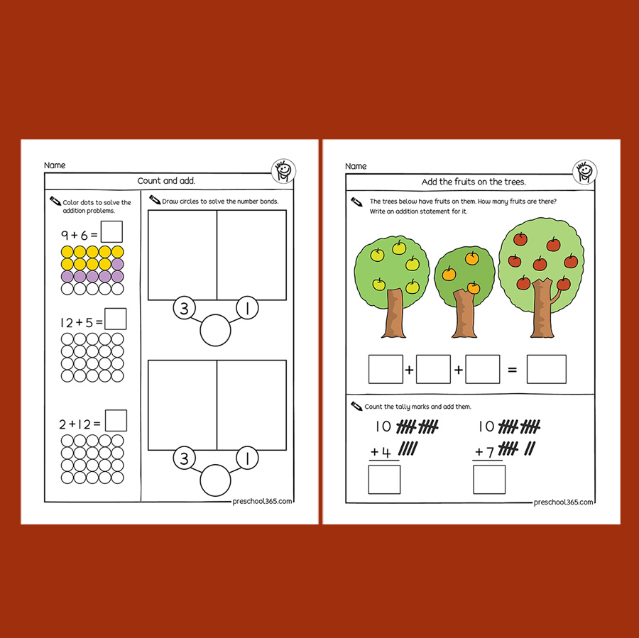 Revision packet for adding up to 20, designed for 6 to 8-year-olds with fun activities