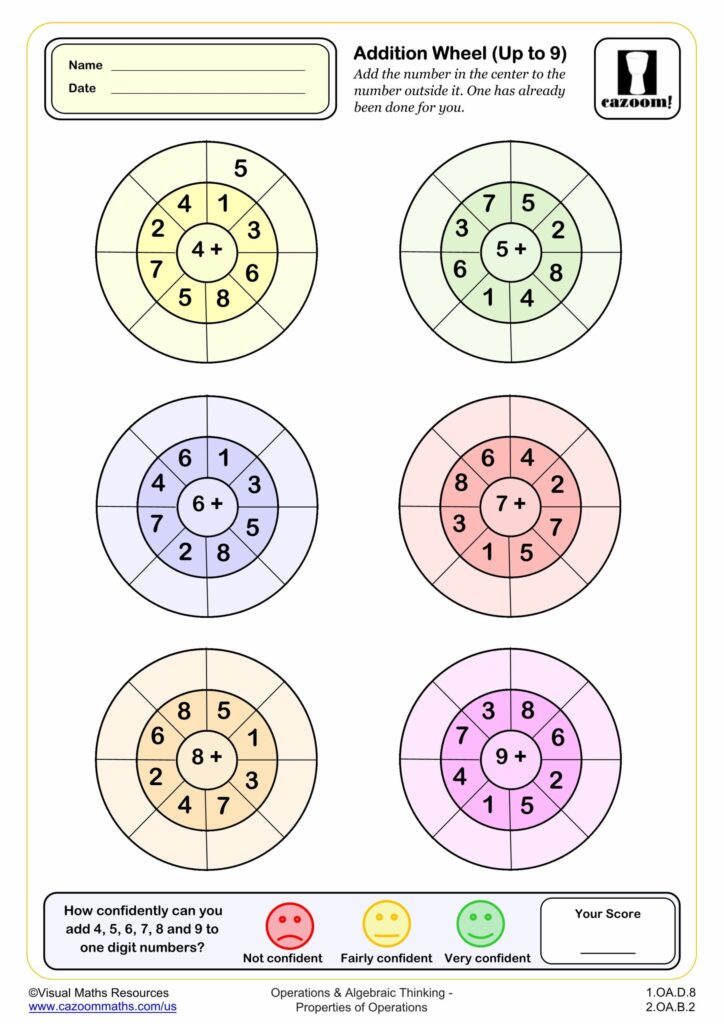 Addition Wheel Up to 9 Worksheet for Math Learning Printable addition wheel worksheet up to 9 for practicing addition skills