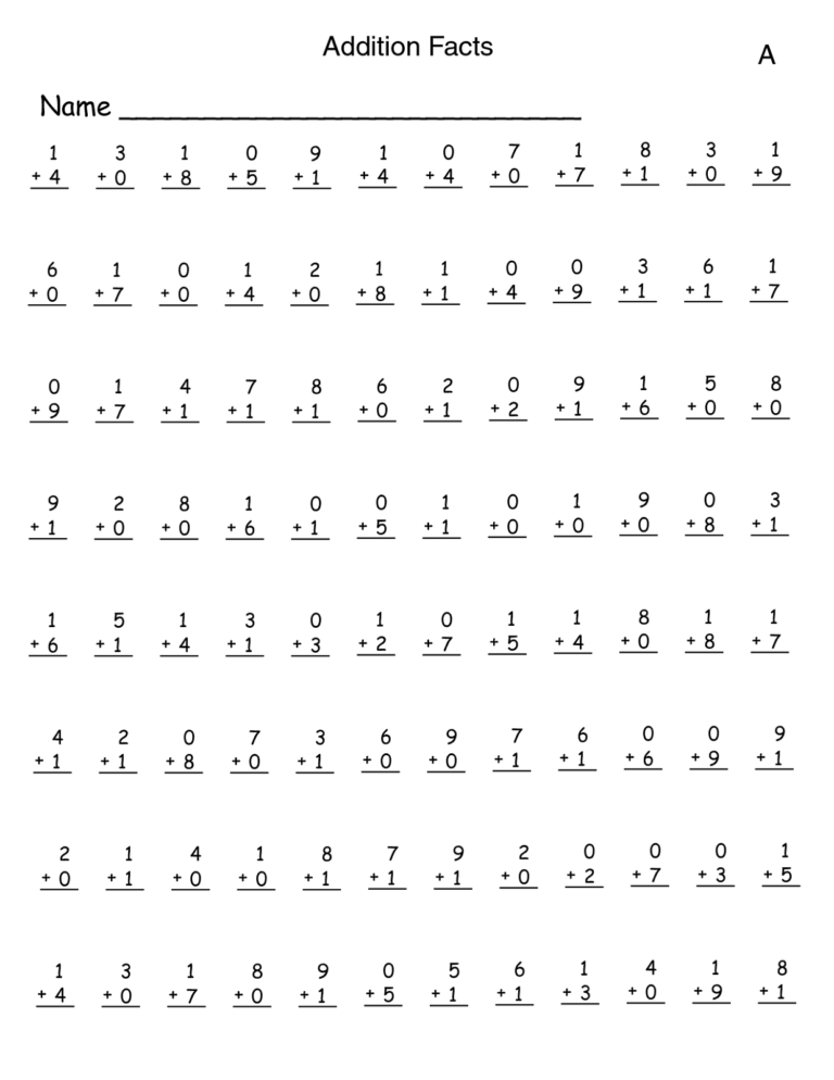 Free printable Aix Grade Math Facts Worksheets featuring addition problems for practice