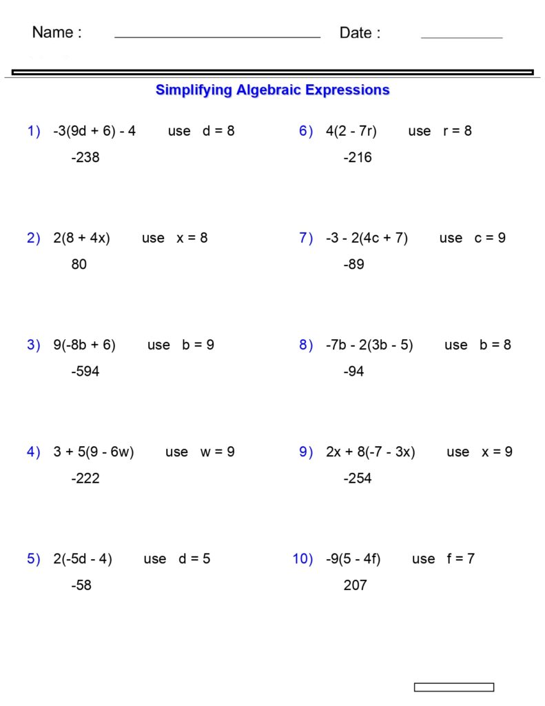 Algebraic Expressions Worksheets Evaluating One Variable Worksheets 3 … Algebraic Expressions Worksheets Evaluating One Variable Worksheets 3 ...