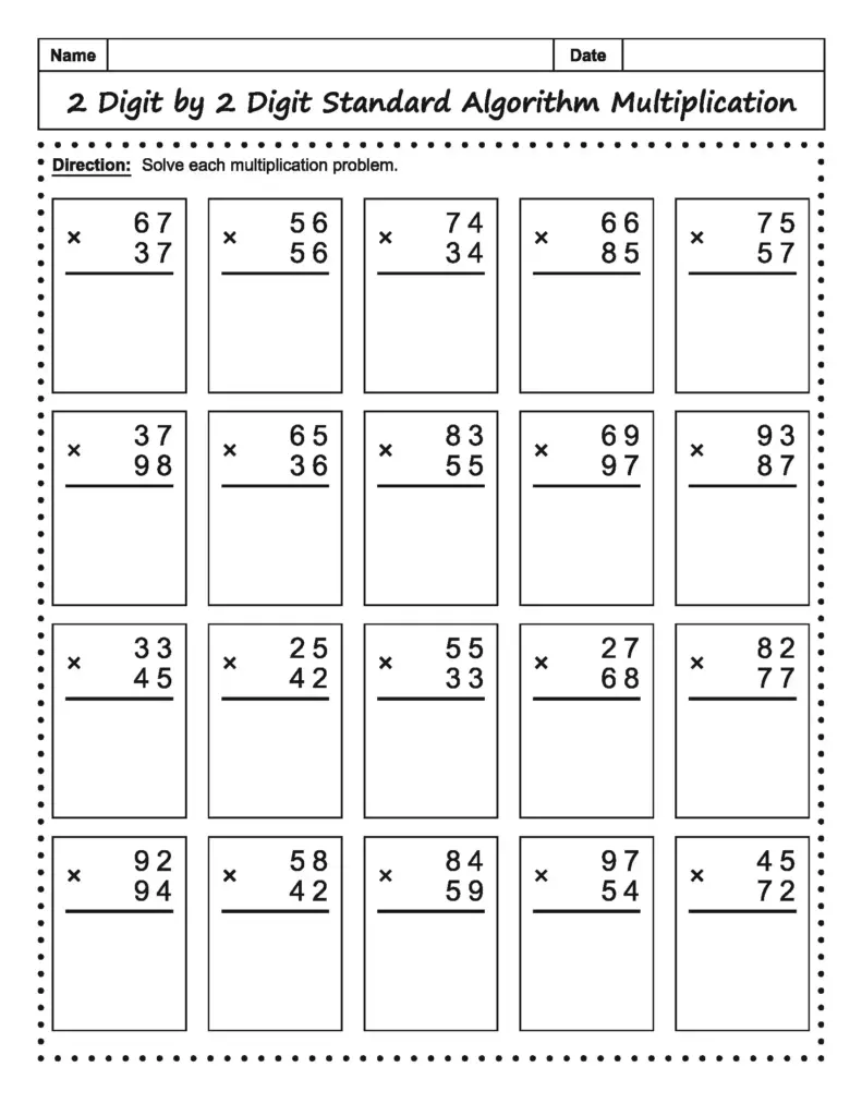 Algorithm Worksheets for Grade 2