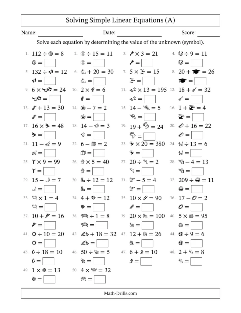 All Kinds of Math Worksheets