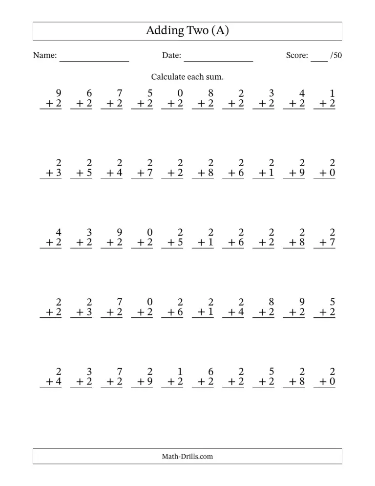 Free printable Arithmetic Drill Sheets 2nd Grade featuring addition problems for young learners