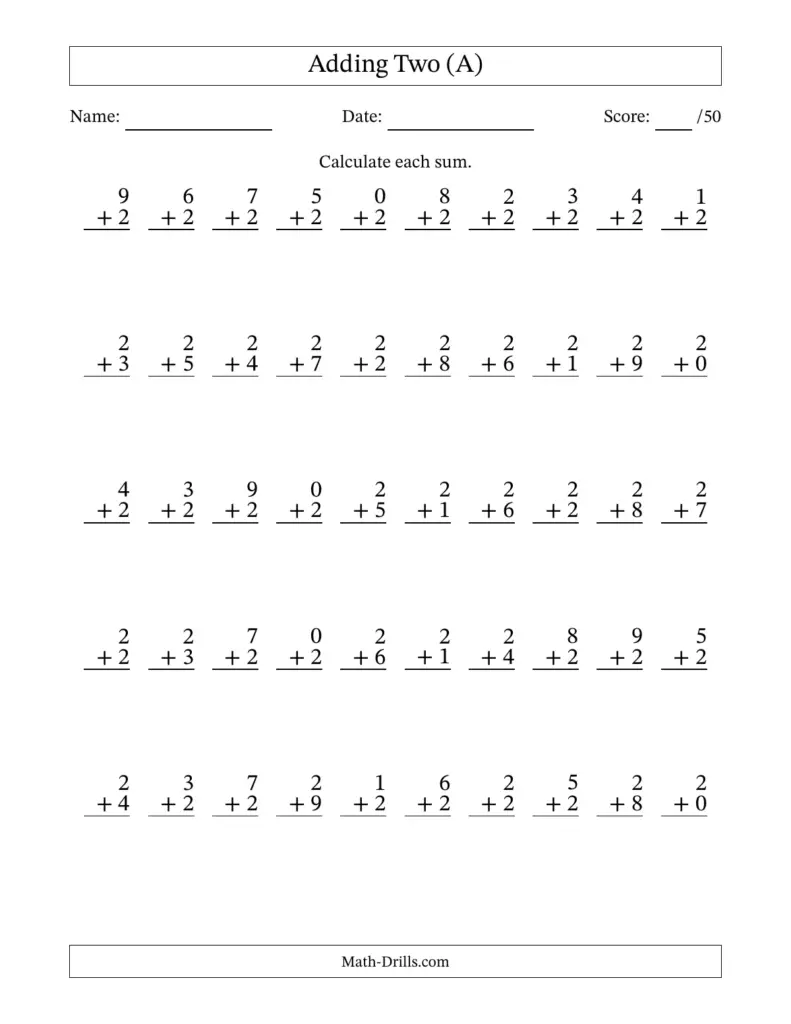 Arithmetic Drill Sheets 2nd Grade