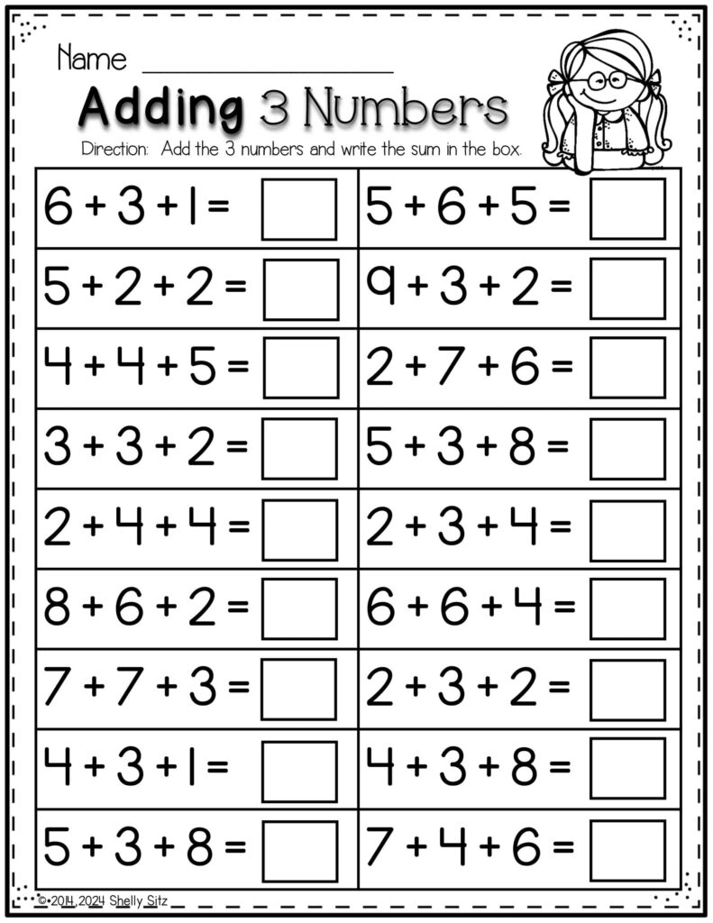 Back to School Math Worksheets – Fun Learning Activities Back to school math worksheet for adding three numbers with clear instructions