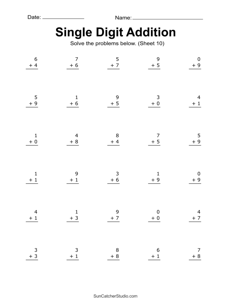 Basic Math Practice Free Worksheets - Free printable single digit addition worksheet for basic math practice