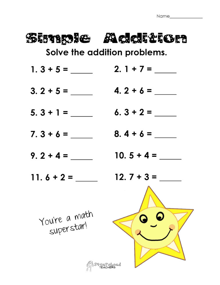 Basic Math Worksheets For Free - Free printable simple addition practice worksheet with various addition problems for kids