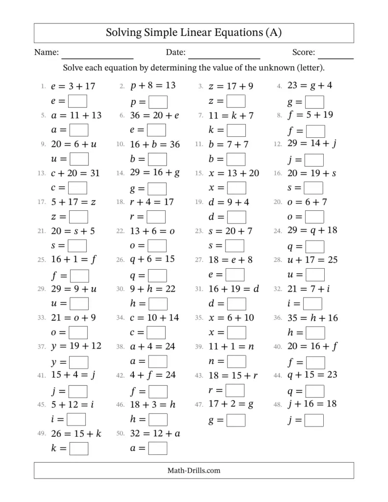 Basic Math Worksheets With Answer Key
