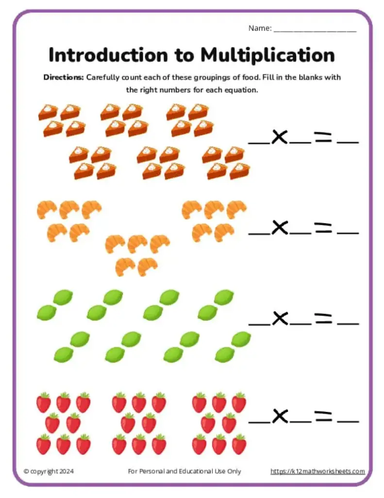 Beginning Multiplication Worksheets - An Introduction - K12 Math Worksheets