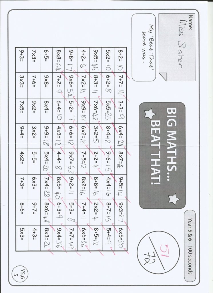 Big Maths Beat That Sheets