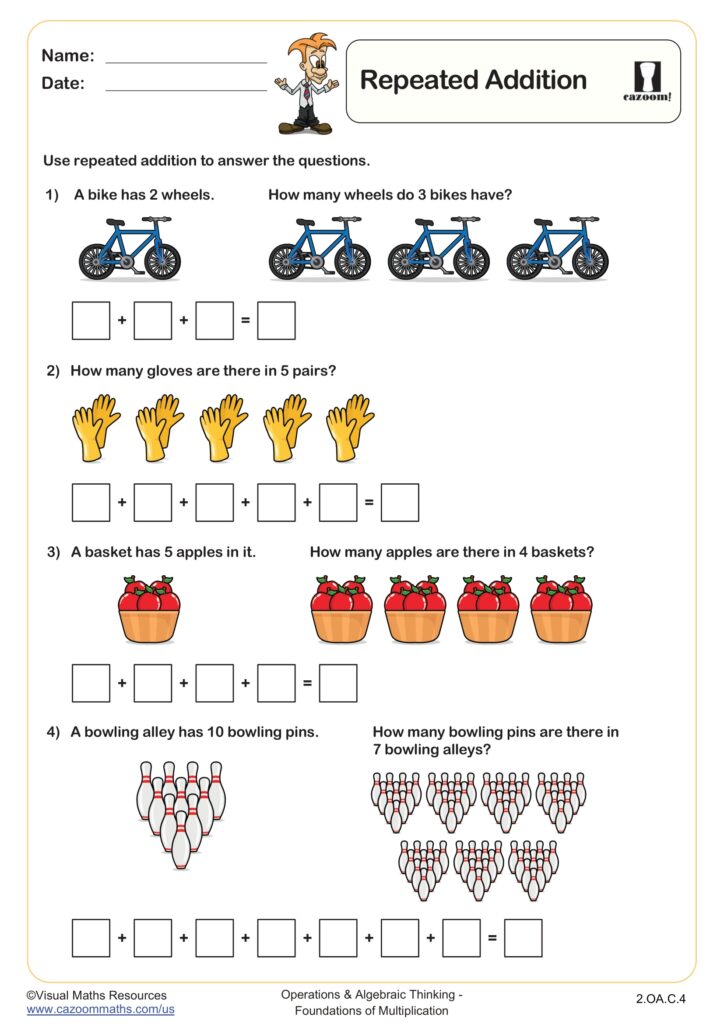 C.4 Repeated Addition Worksheet for 2nd Grade Worksheet for 2nd graders focusing on repeated addition concepts