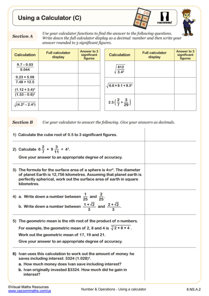 Calculator Fun Worksheets Answer Sheet