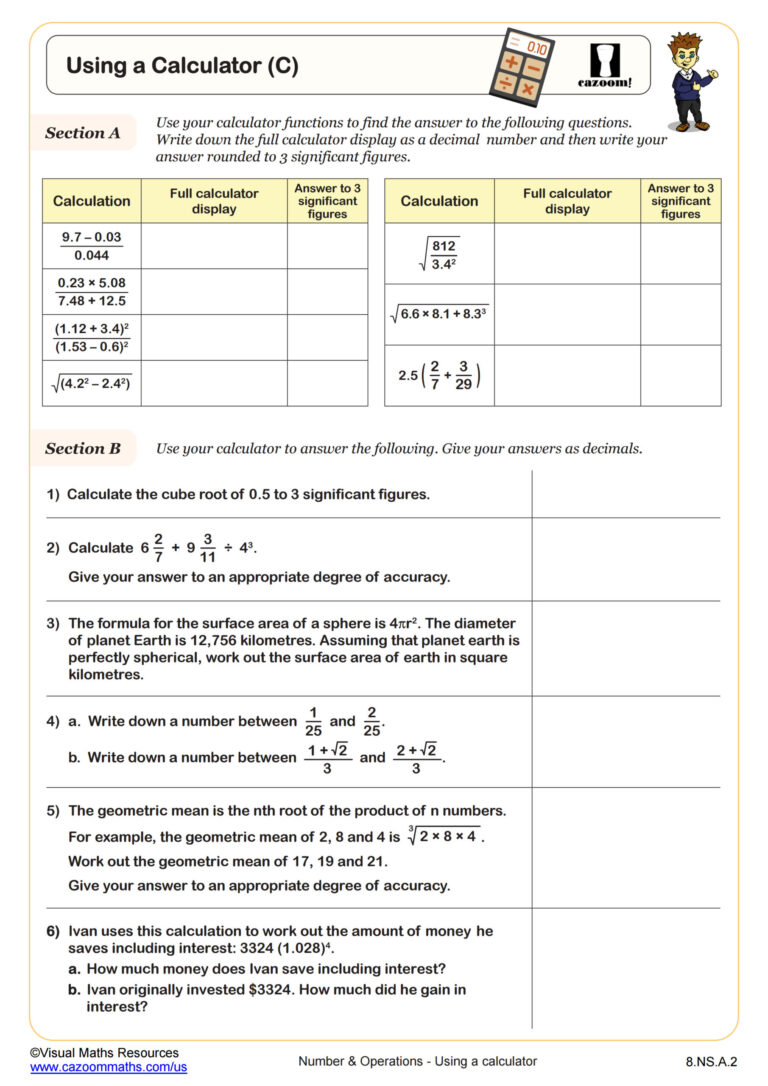 Calculator Fun Worksheets Answer Sheet - using a calculator c worksheet