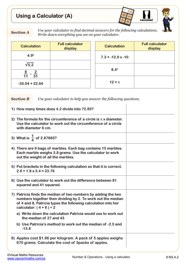 Calcutation Practice Sheets For Kids