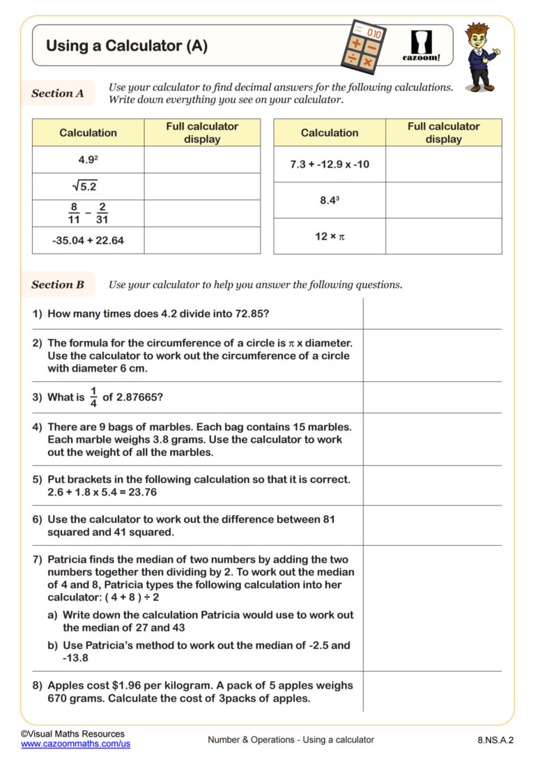 Calcutation Practice Sheets For Kids - calculator methods