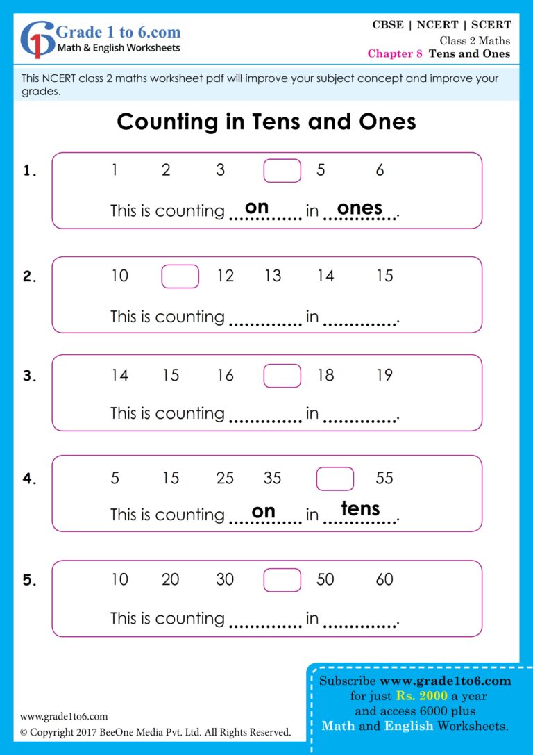 Free printable Cbse 2nd Standard Maths Worksheets focusing on counting in tens and ones