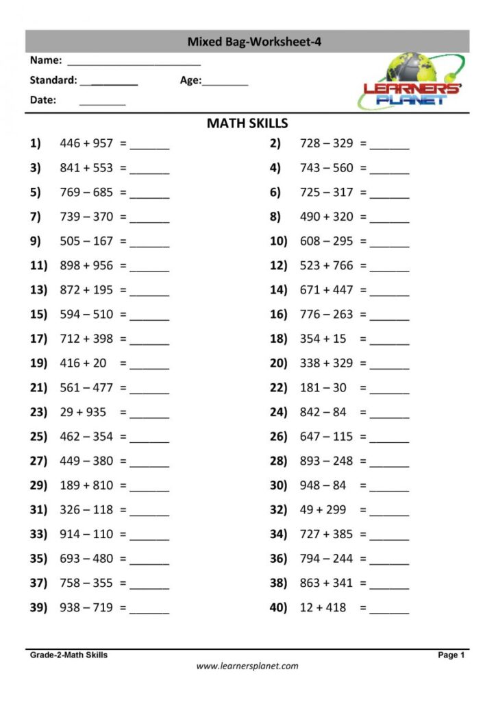 CBSE Class 2 Maths Revision Worksheet Set A - Worksheets Library