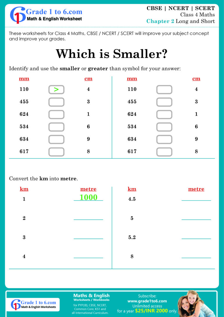 Cbse Maths Worksheet For Class 4 - class 4
