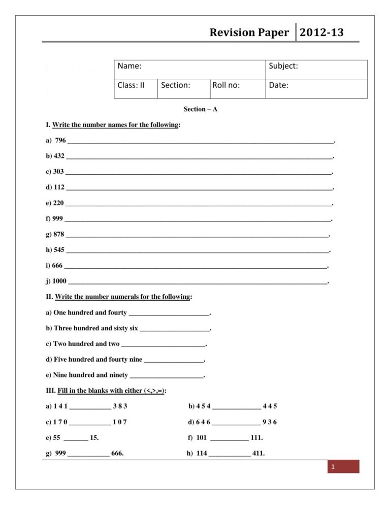 Cbse Maths Worksheets For Class 2 - Revision paper for Class 2 students featuring various maths problems and exercises