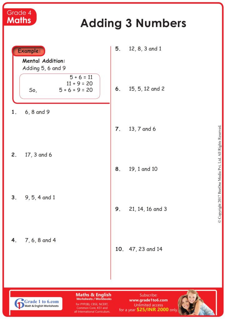 Cbse Worksheet For Class 4 Maths