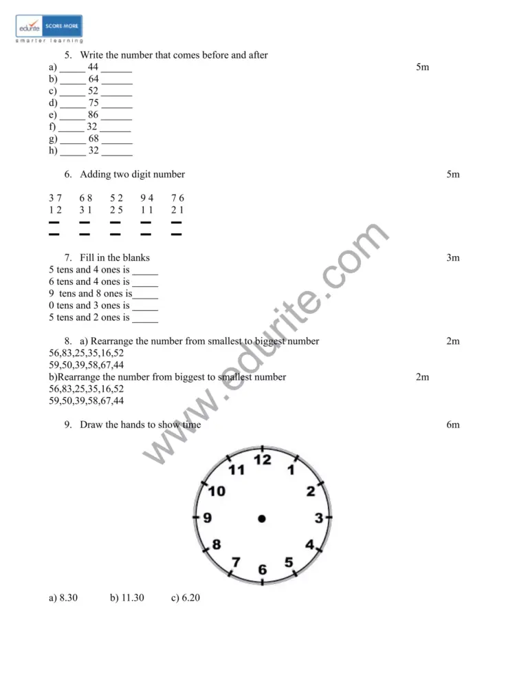 Class 1 Icse Maths Worksheets - icse class1mathssamplepapermodel3