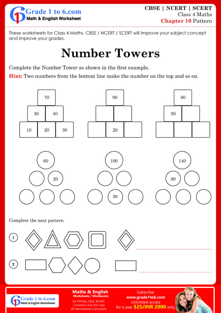 Class 4 Maths Ncert Worksheets - ncert class 4