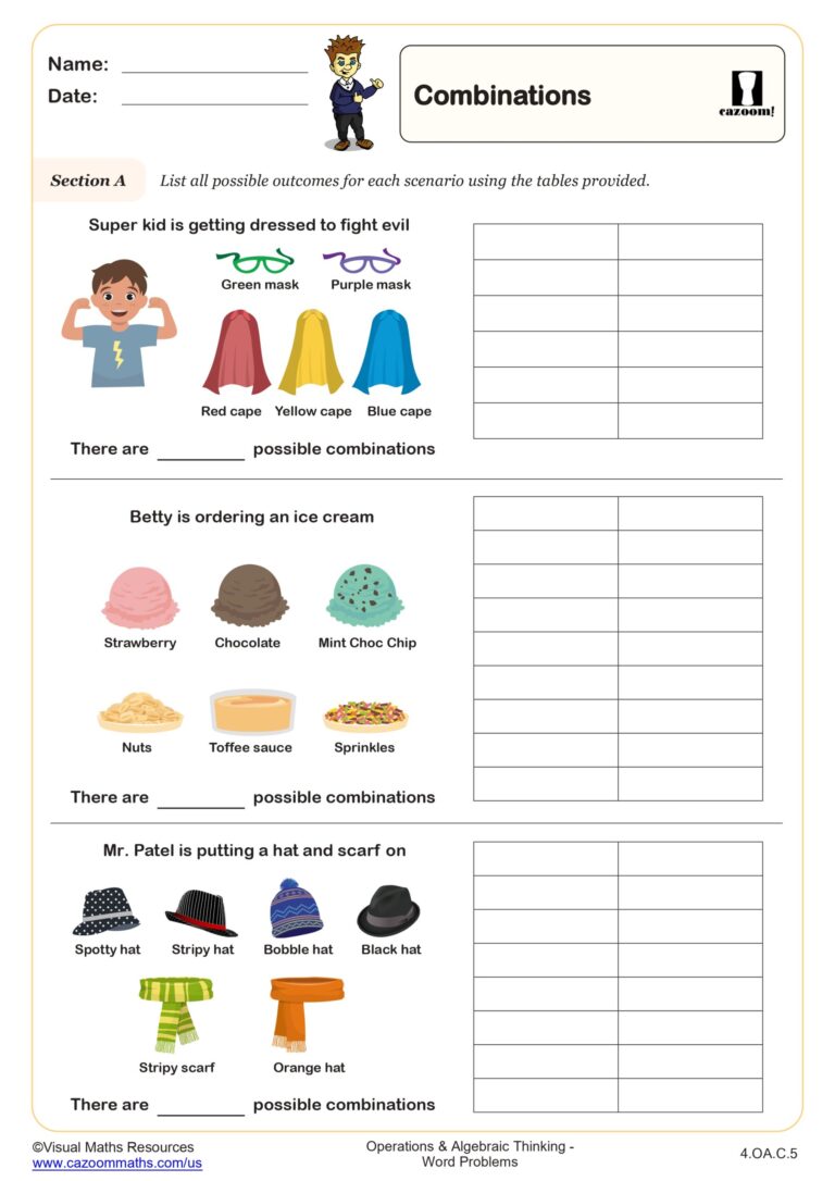 College Level Math Practice Sheets - combinations worksheet